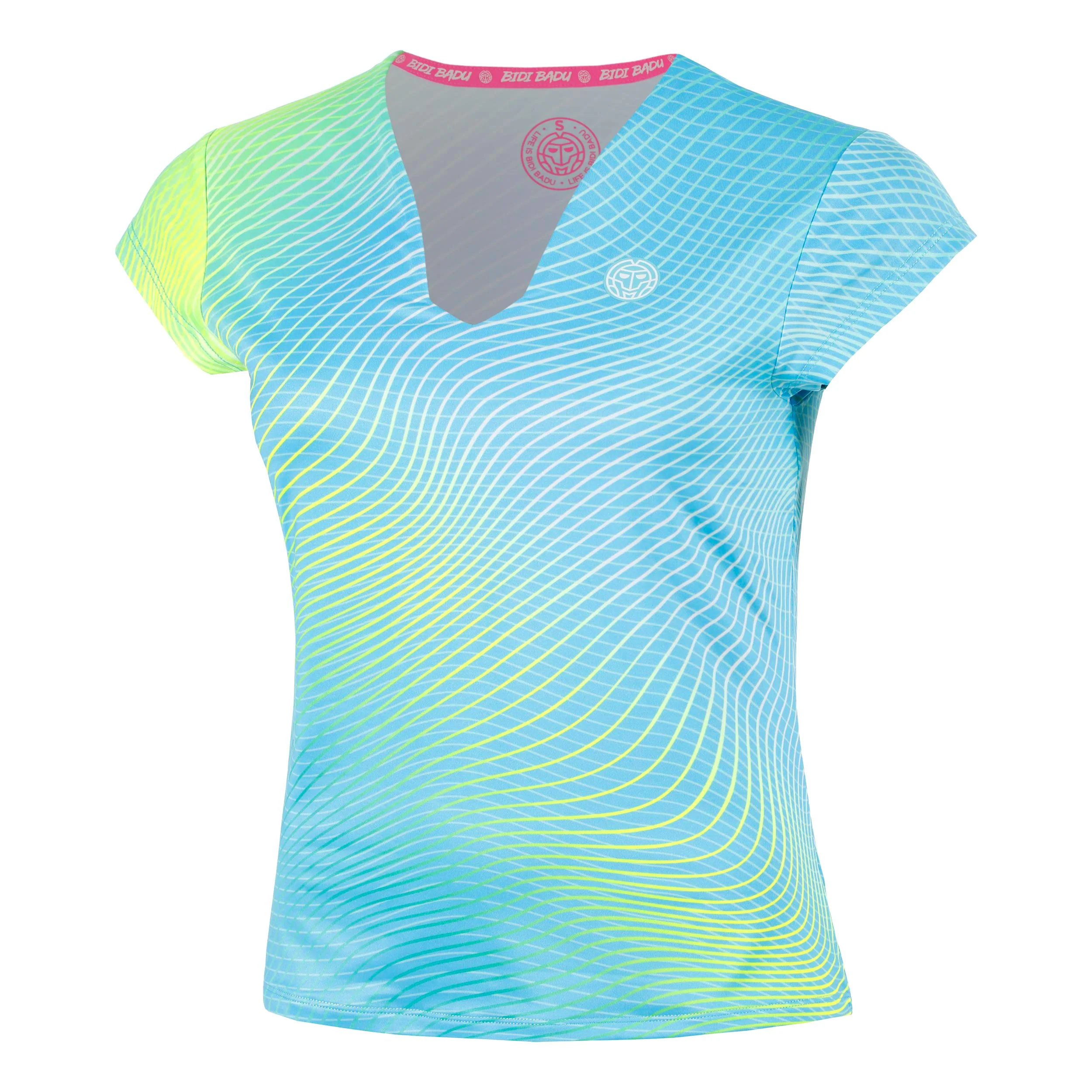 Out of Control V-Neck T-Shirt Damen-hellblau, neongelb