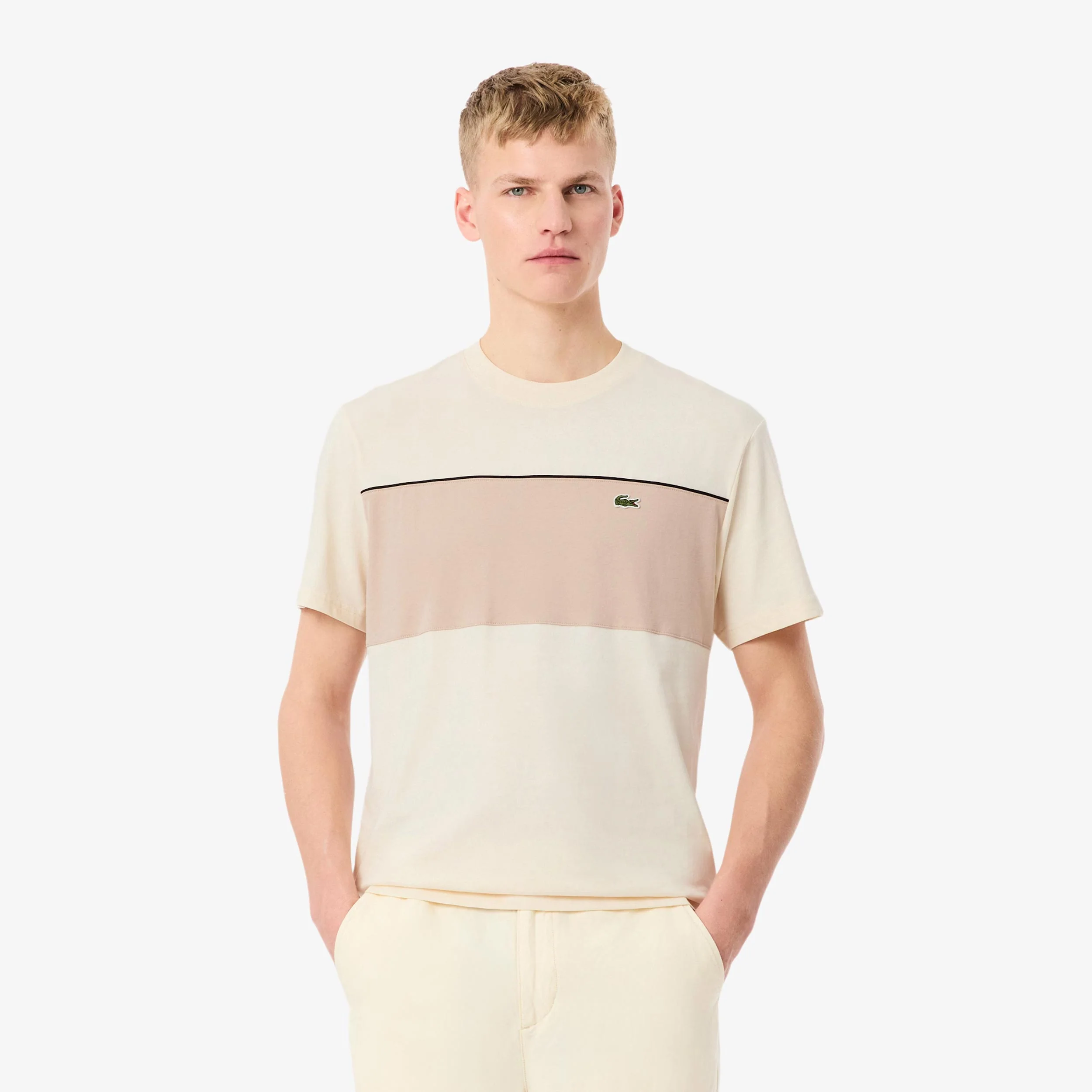 Colorblock T-Shirt Herren - creme, beige