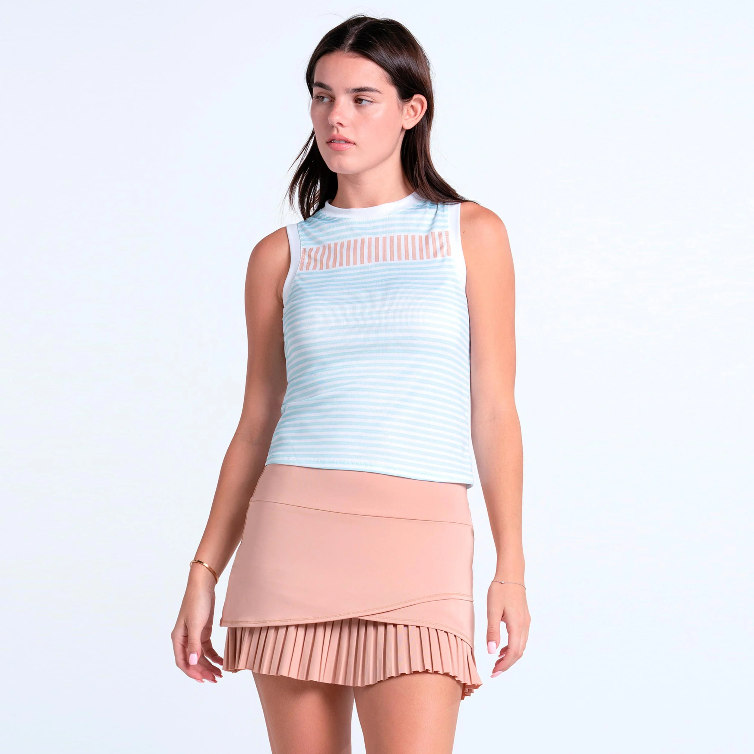 Weave Stripe Muscle Tank-Top Damen - hellblau, apricot