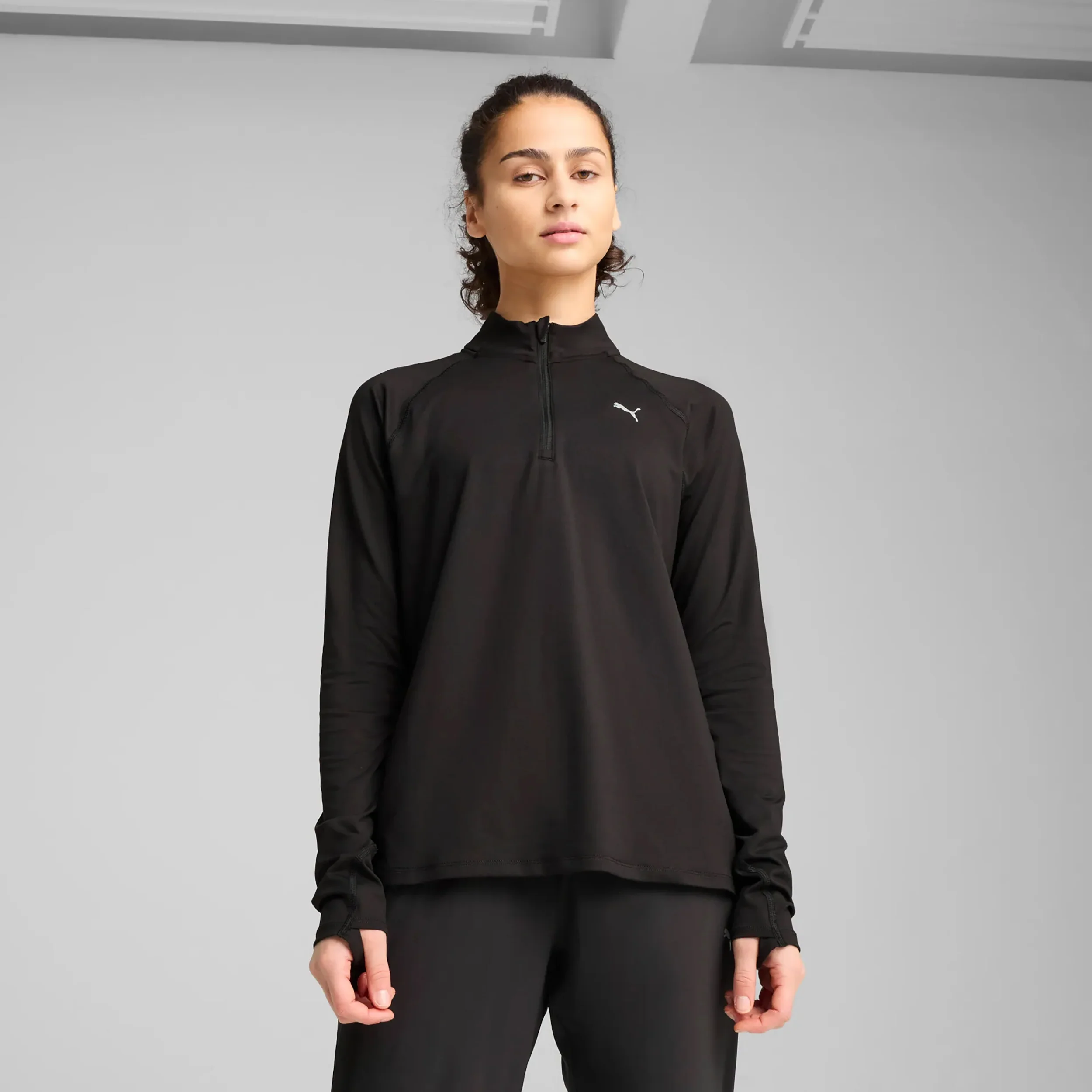 Velocity Cloudspun 1/4 Zip Laufshirt Damen - schwarz