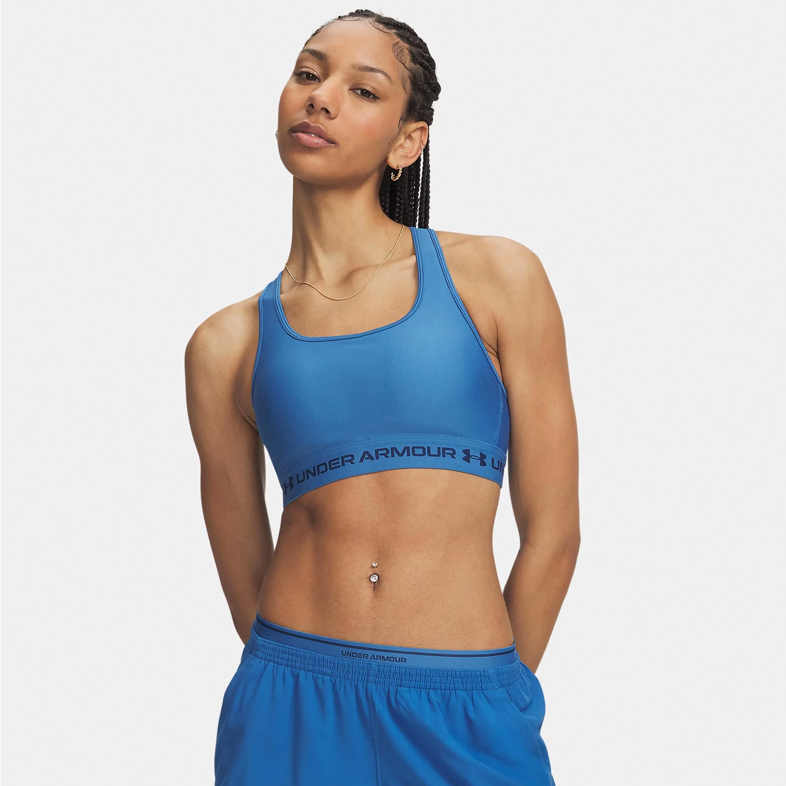 Crossback Mid Sport-BH Damen - blau, nachtblau