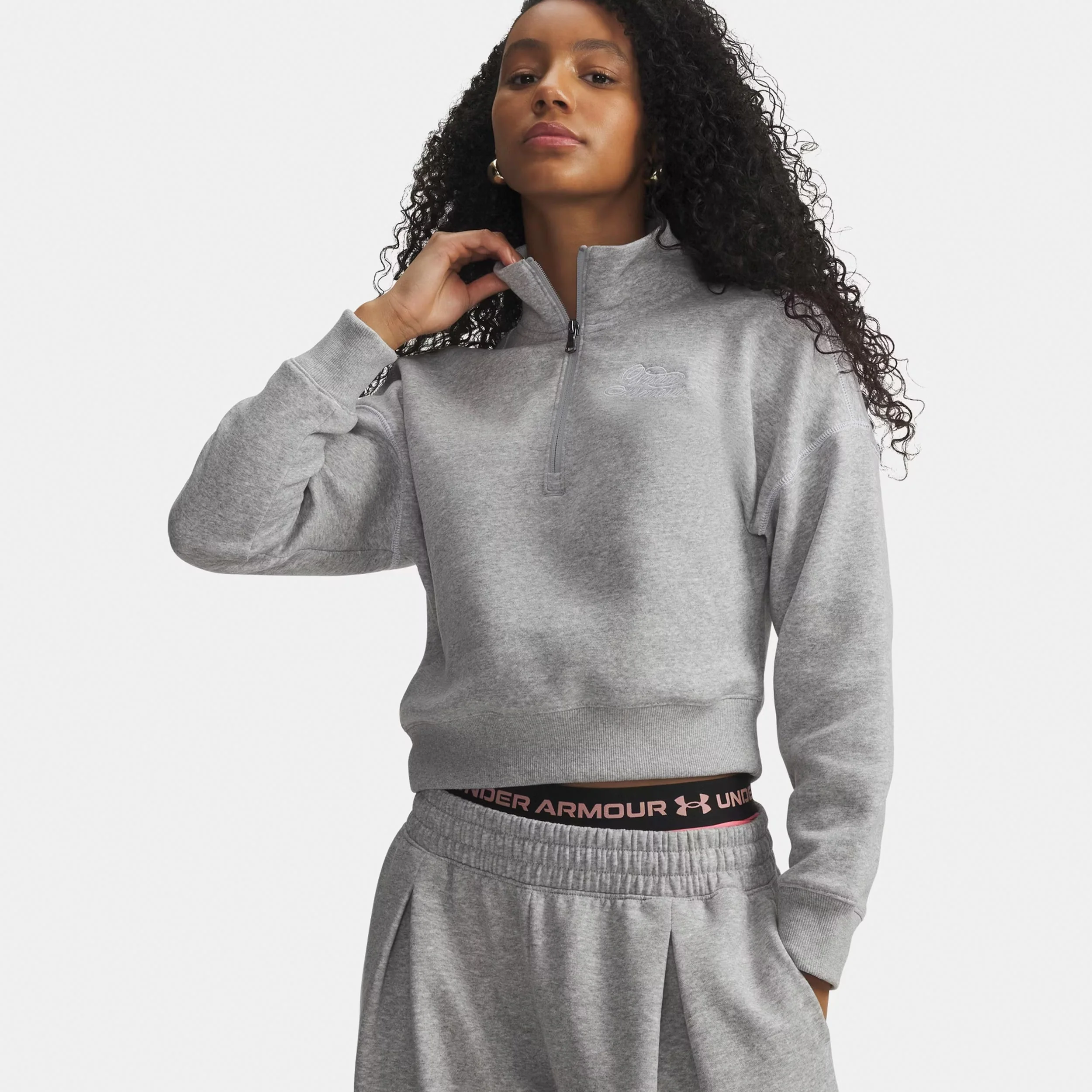 Rival Fleece Script Halfzip Sweatshirt Damen - grau, weiß